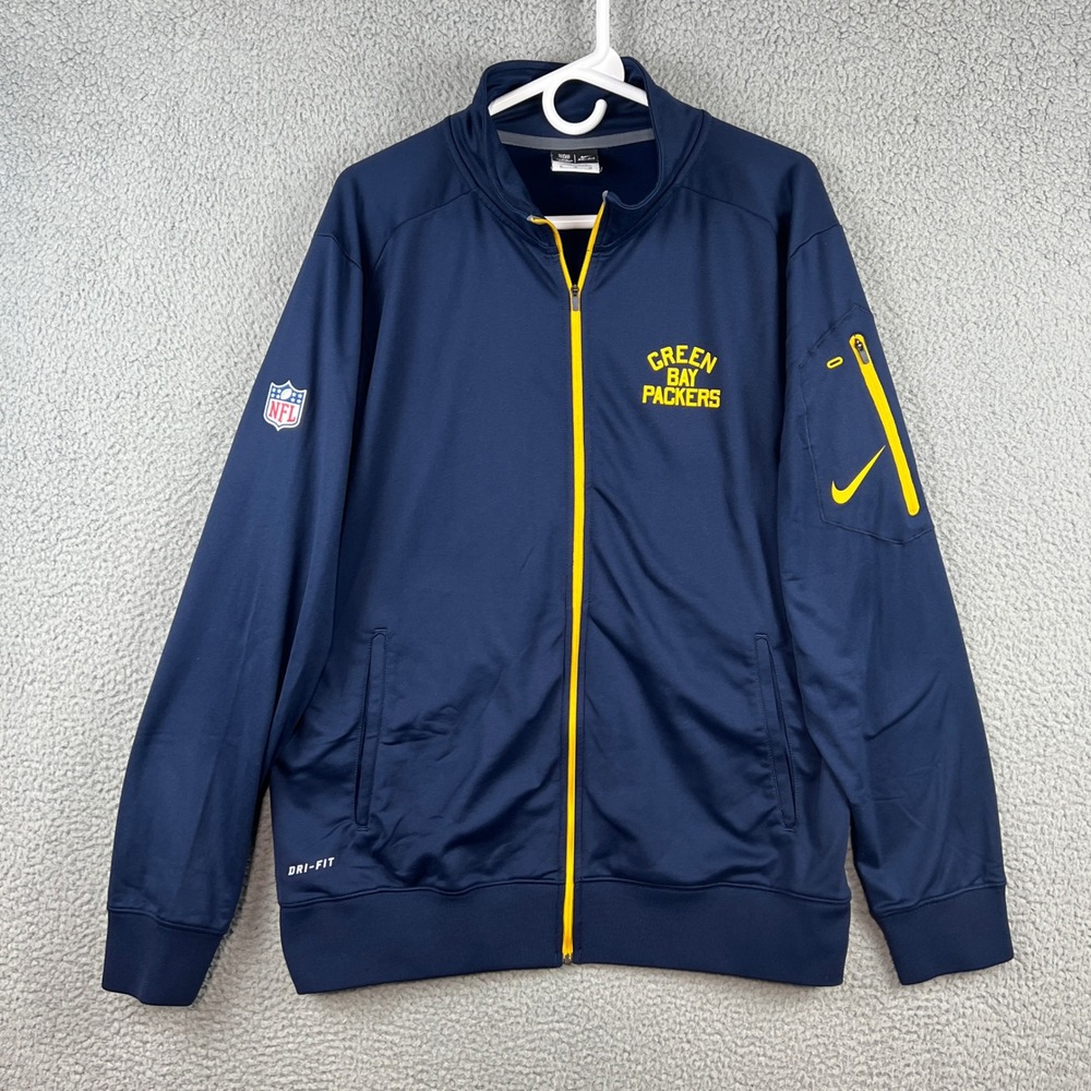 Nike Green Bay Packers NFL Onfield Apparel Navy Blue Dri-FIT Track Jacket Mens M